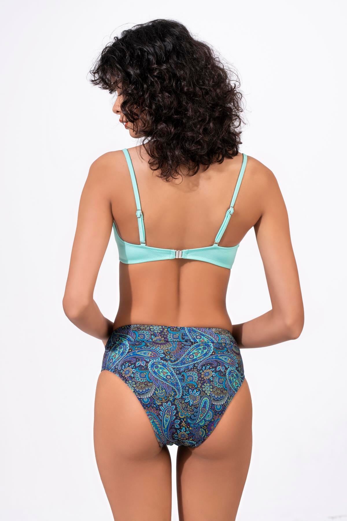 Endeep Kadın Desenli Yüksek Bel Çapraz Detaylı Destekli Bikini Takımı