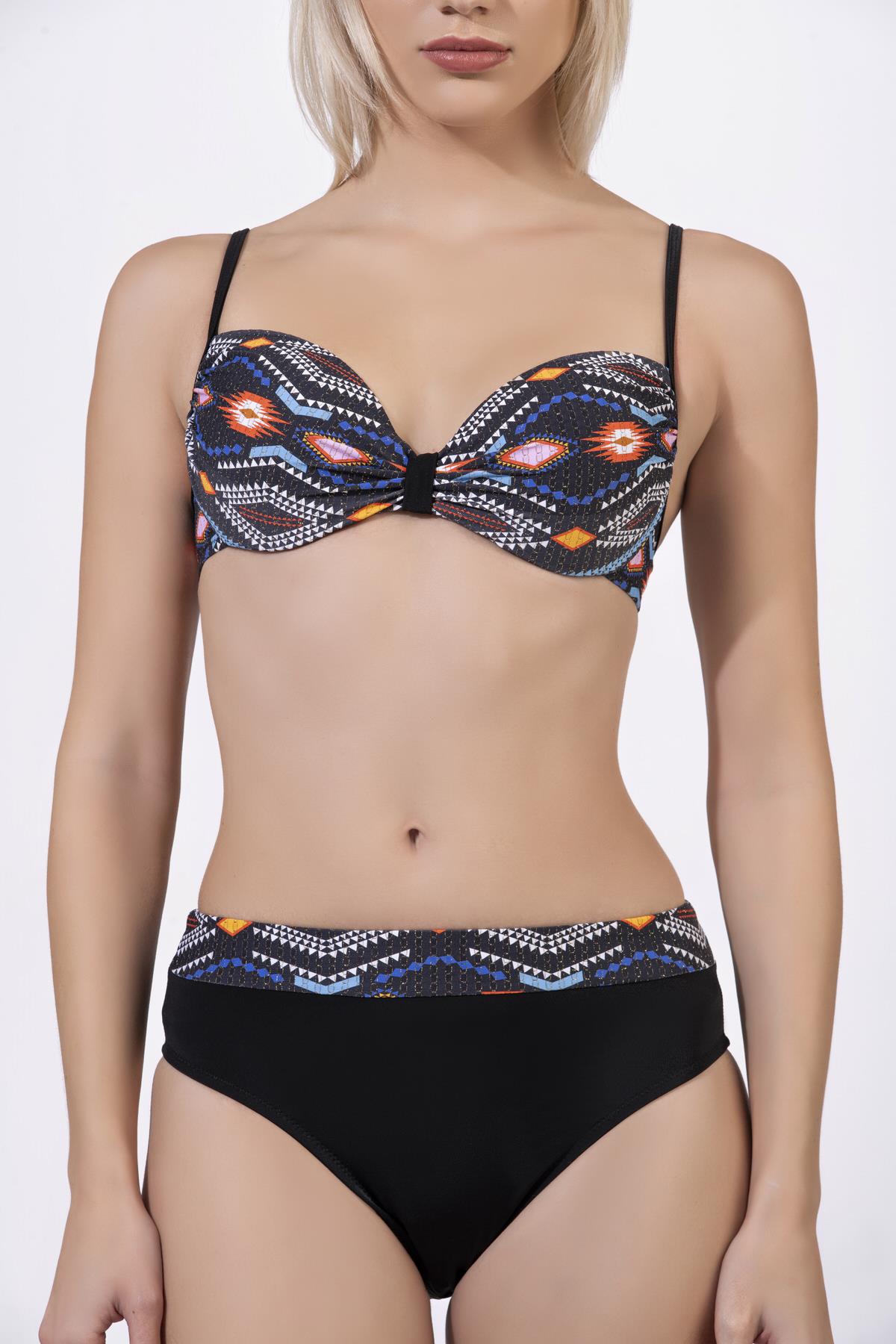 Endeep Kadın Geometrik Dokulu Desenli Balenli Destekli Bikini Takımı