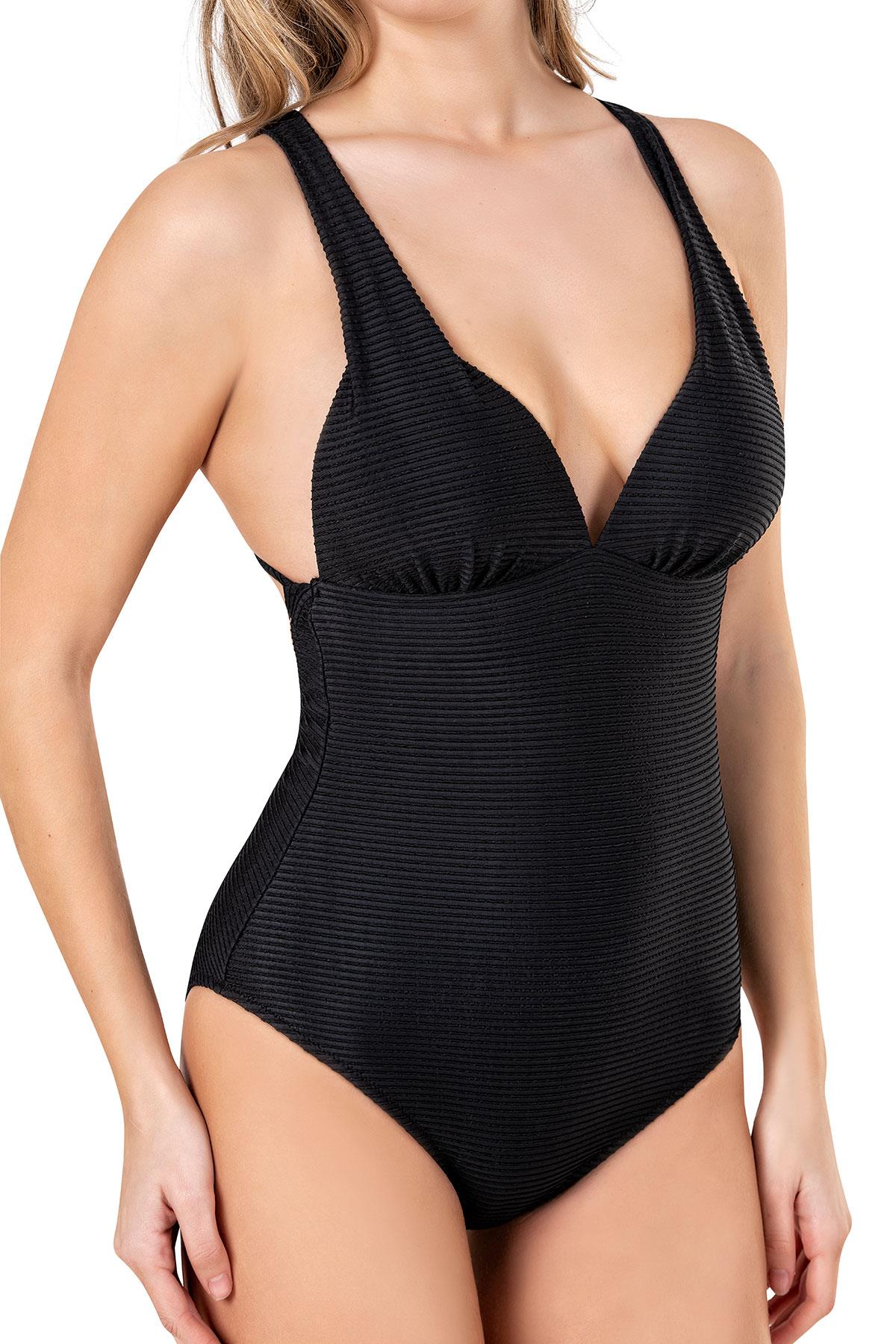 Endeep Kadın Yarım Dolgulu Dokulu Siyah Mayo