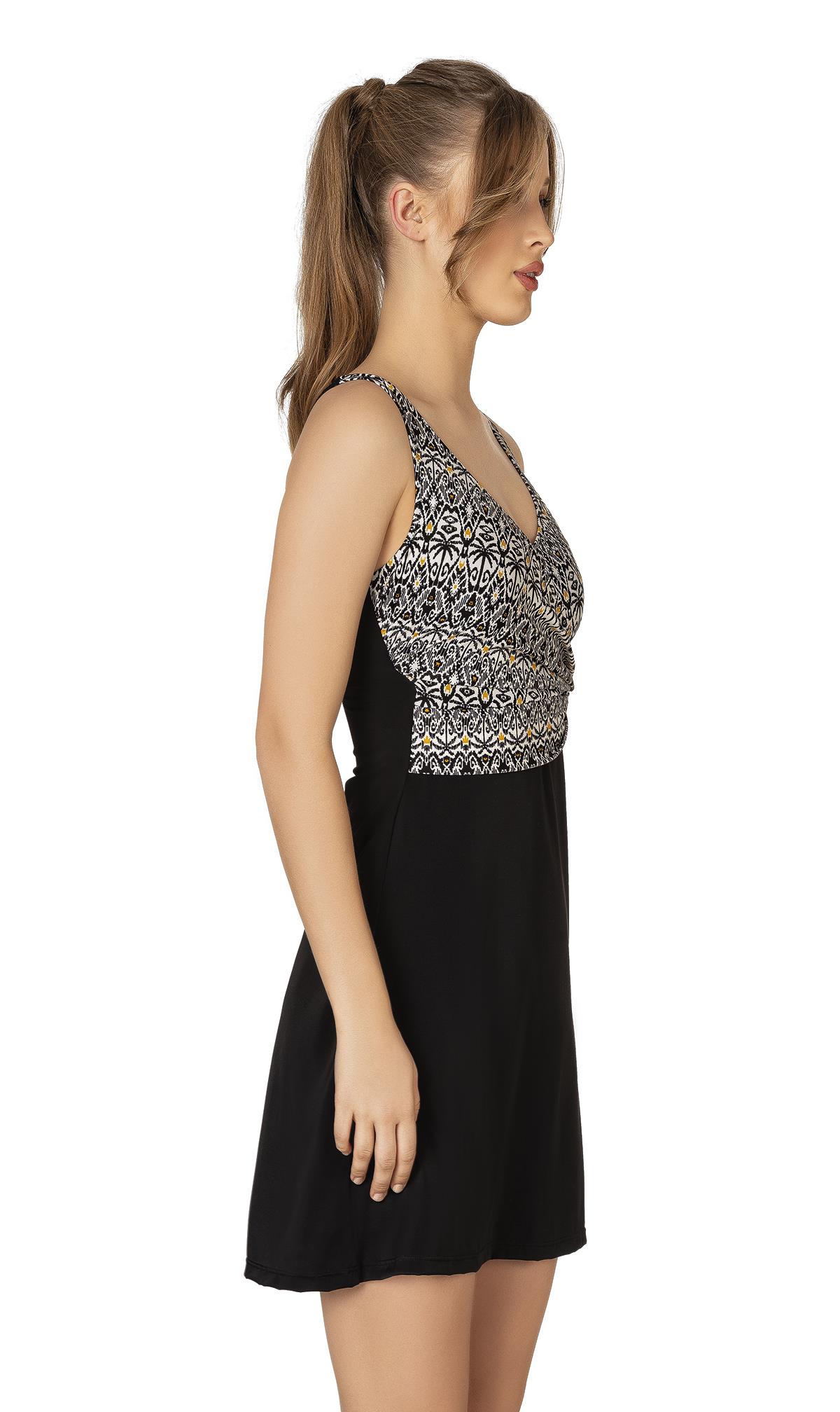 Endeep Kadın Kruvaze Detaylı Desenli Elbise Etekli Mayo