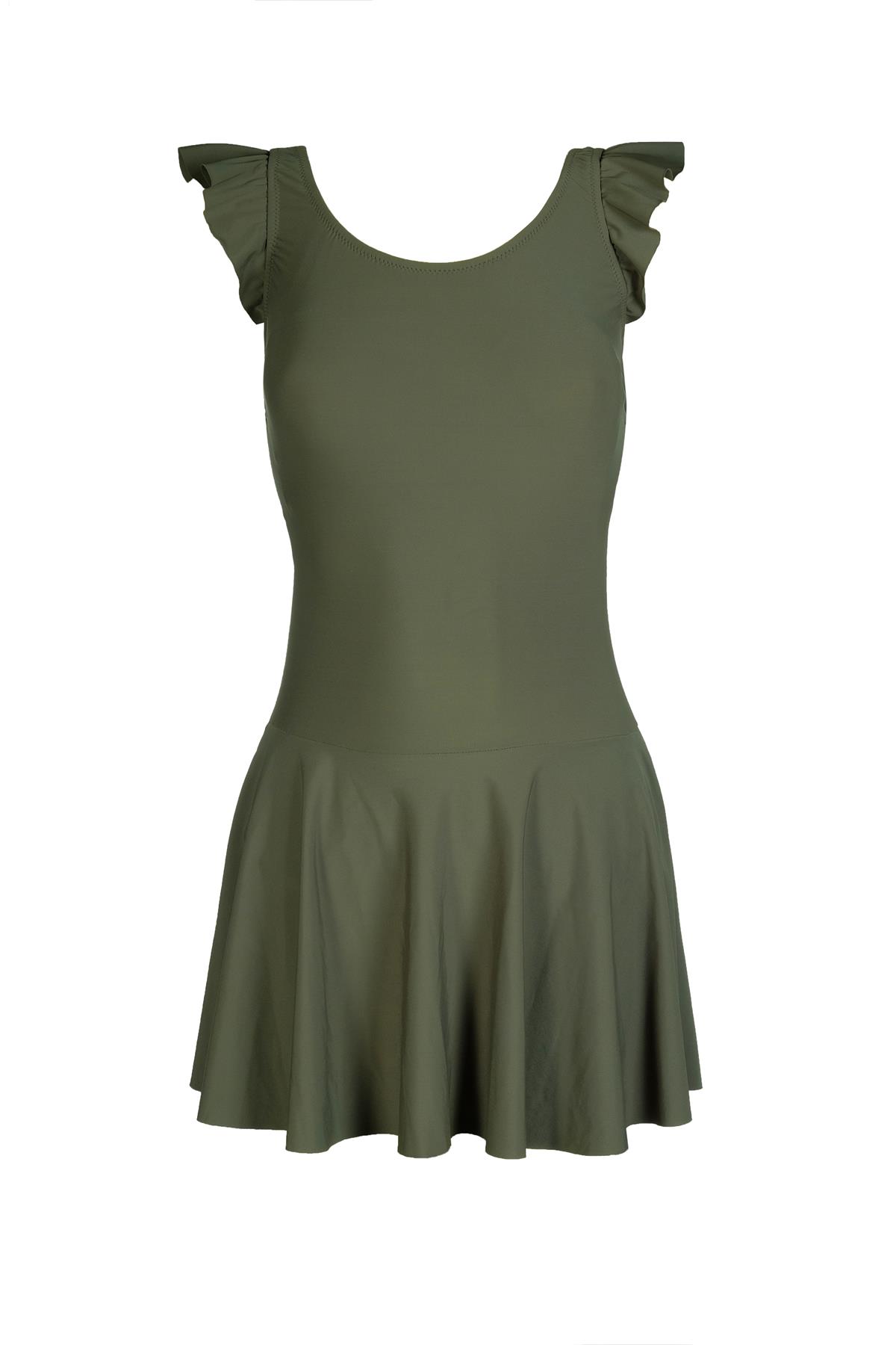 Endeep Kadın Fırfır Detaylı Etekli Haki Mayo