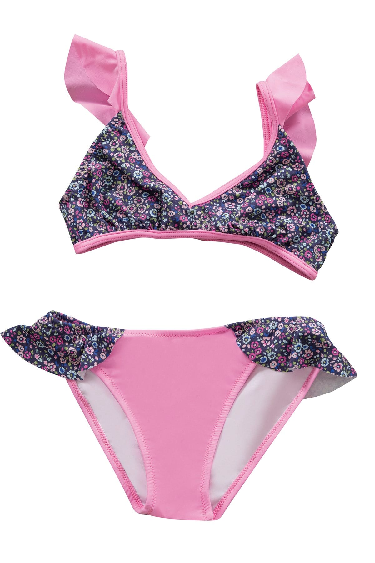 Kız Çocuk Çiçek Desenli Volanlı Bikini