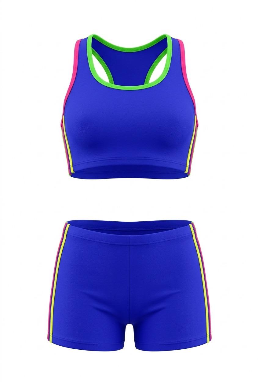 Endeep Kız Çocuk Mavi-Sarı Bustiyer Şortlu Yüzücü Mayo Bikini Takımı