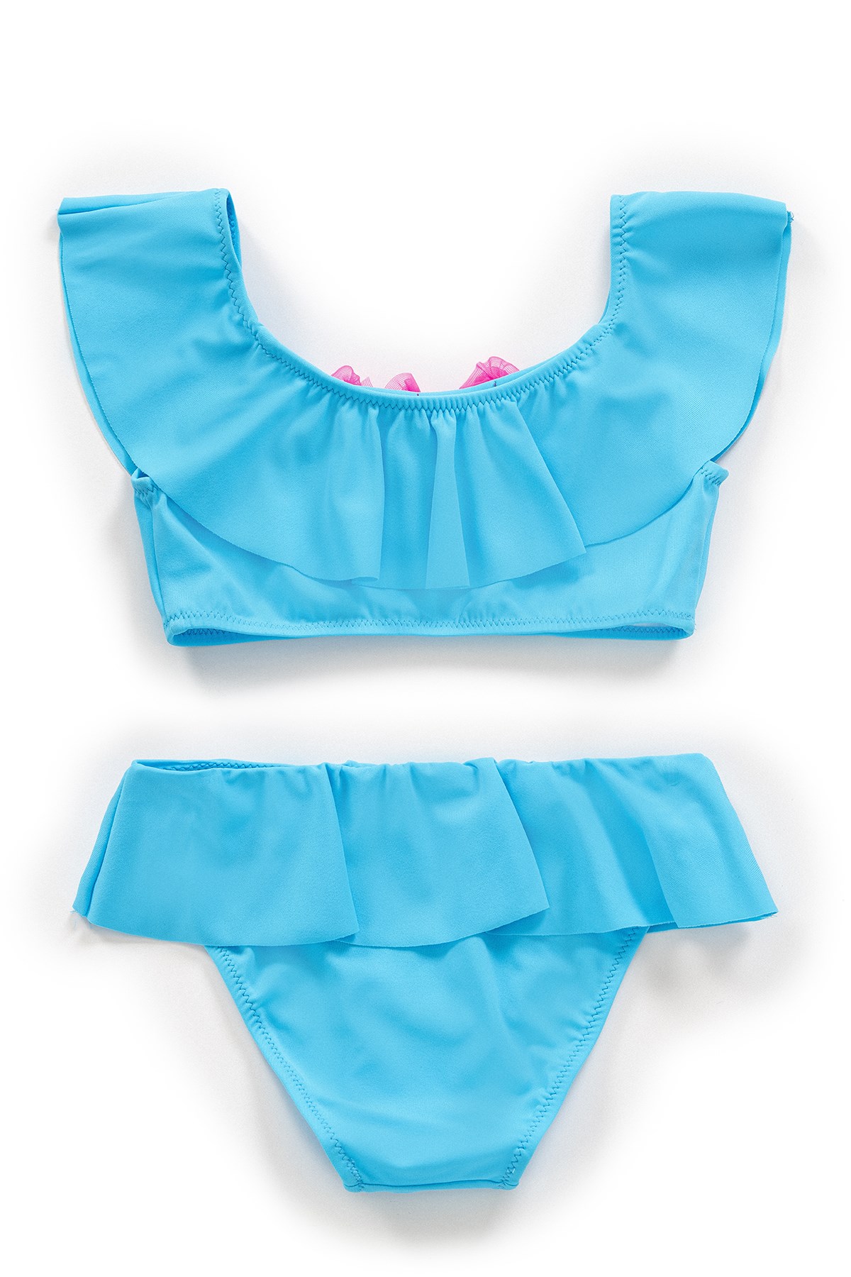 Endeep Kız Çocuk Volanlı Aksesuarlı Mavi Bikini Takımı