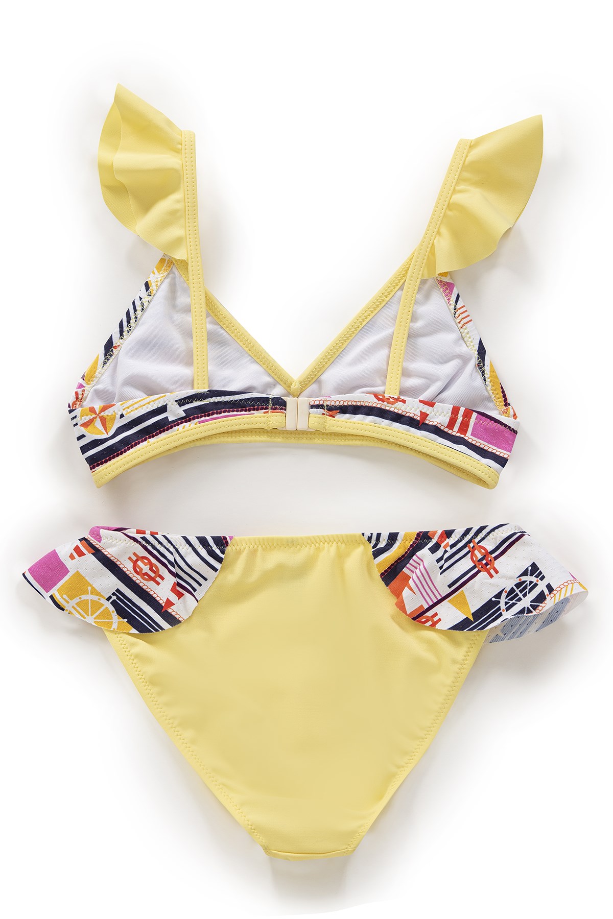 Endeep Kız Çocuk Desenli Volanlı Açık Sarı Bikini Takımı