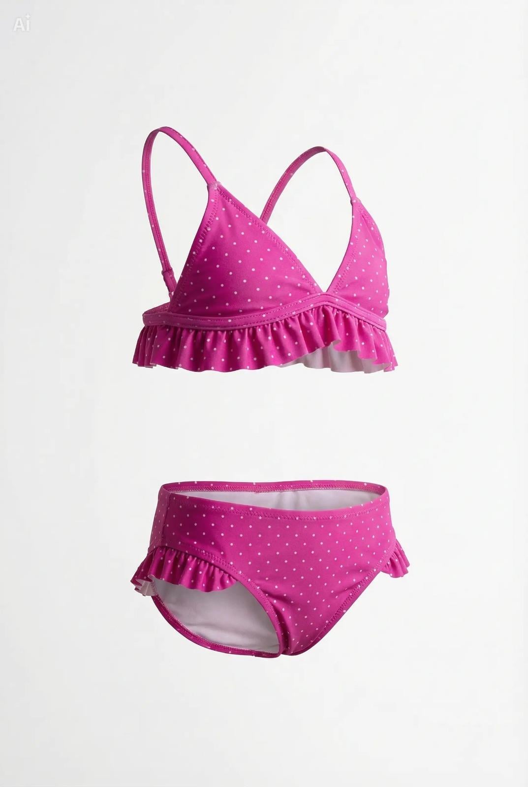 Endeep Kız Çocuk Pembe Fırfırlı Puantiye Desenli Mayo Bikini Takımı