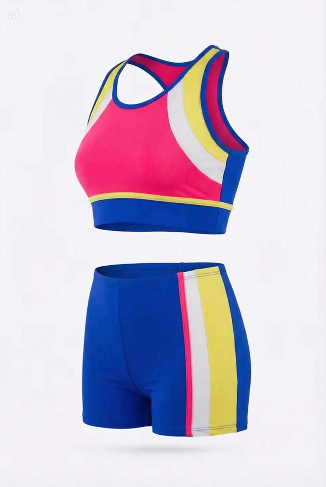 Endeep Kız Çocuk Mavi-Sarı Bustiyer Taytlı İki Parça Yüzücü Mayo Bikini Takımı