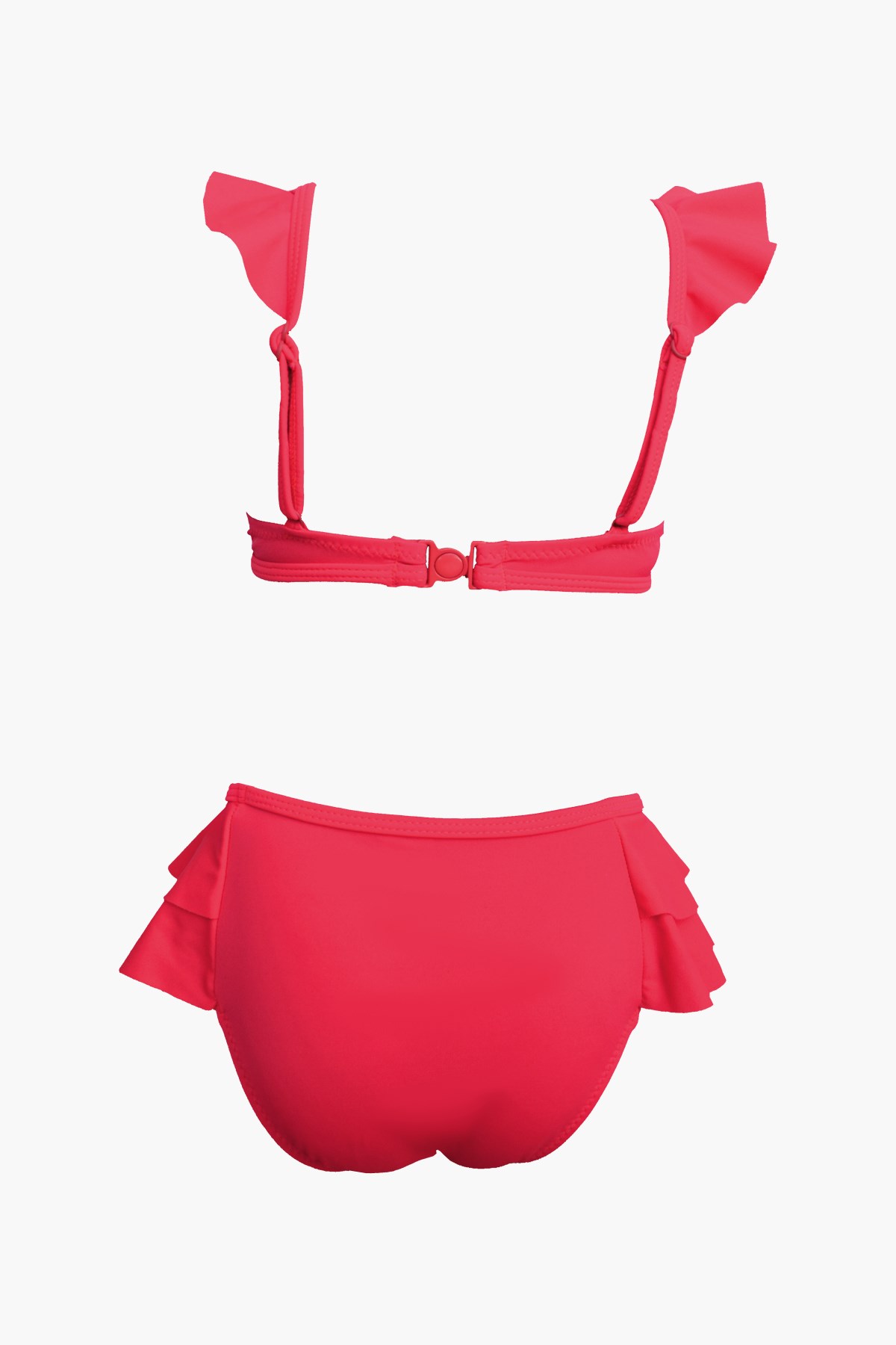 Endeep Kız Çocuk Kırmızı Aksesuar Detaylı Volanlı Bikini Takımı