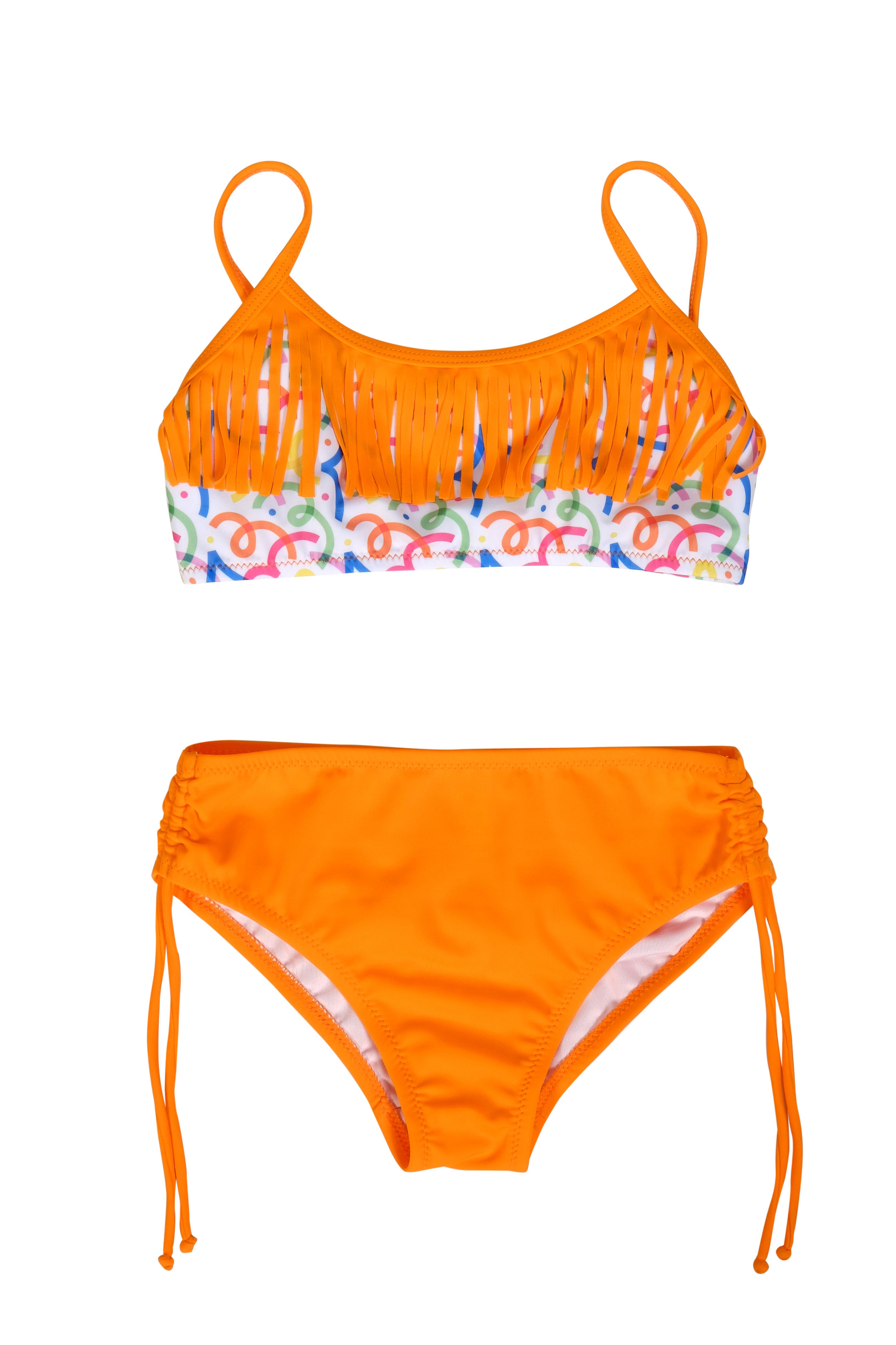 Endeep Kız Çocuk Püskül Detaylı Turuncu Bikini Takımı