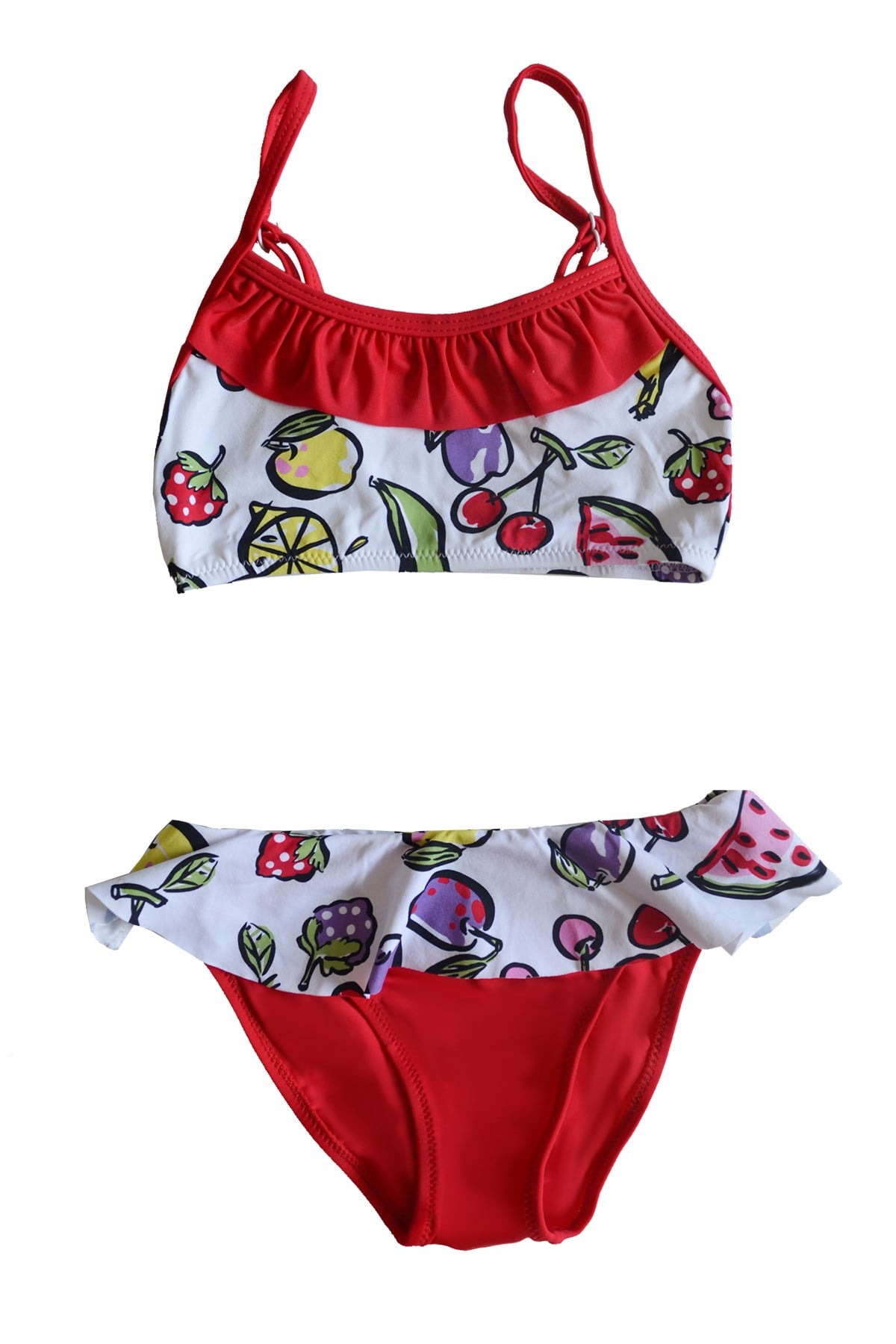 Desenli Kırmızı Büstiyer Bikini Takımı
