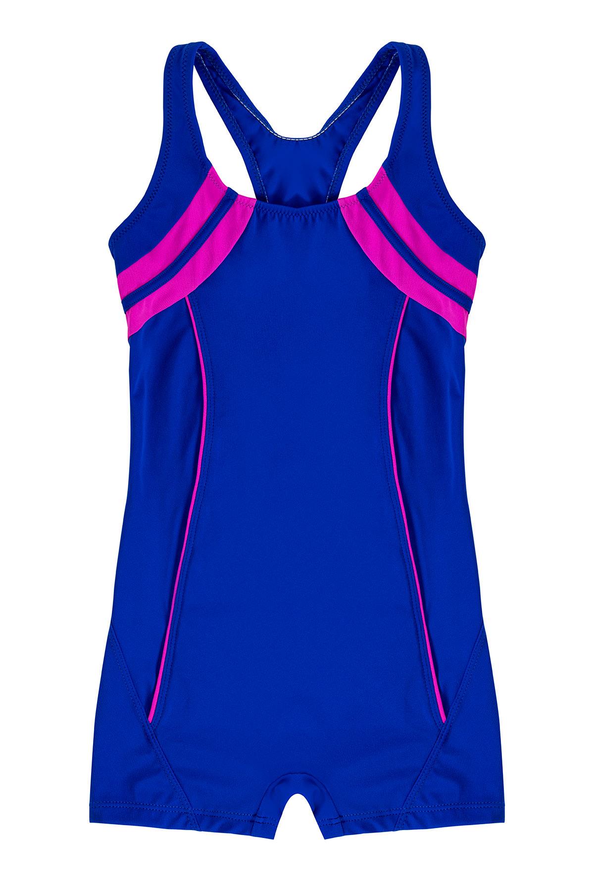 Endeep Kız Çocuk Şeritli Mavi Yüzücü Sporcu Mayo