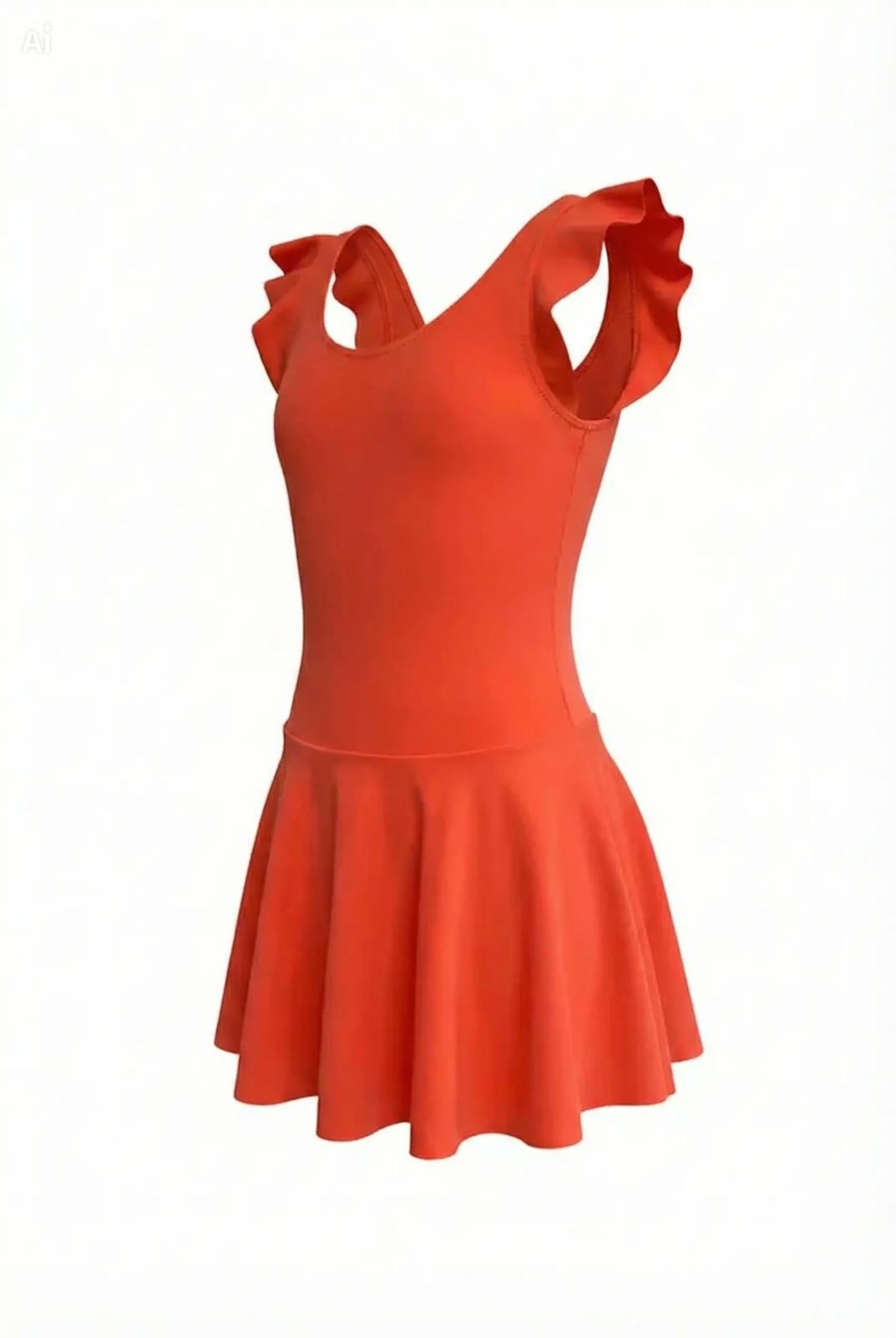 Endeep Kız Çocuk Fırfır Detaylı Turuncu Etekli Elbise Mayo