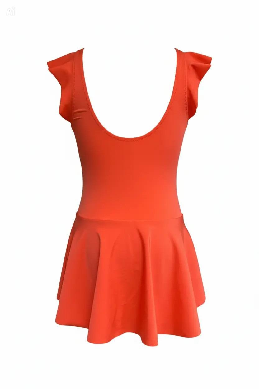 Endeep Kız Çocuk Fırfır Detaylı Turuncu Etekli Elbise Mayo