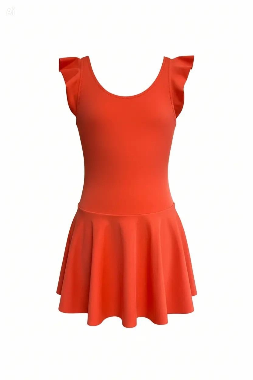 Endeep Kız Çocuk Fırfır Detaylı Turuncu Etekli Elbise Mayo