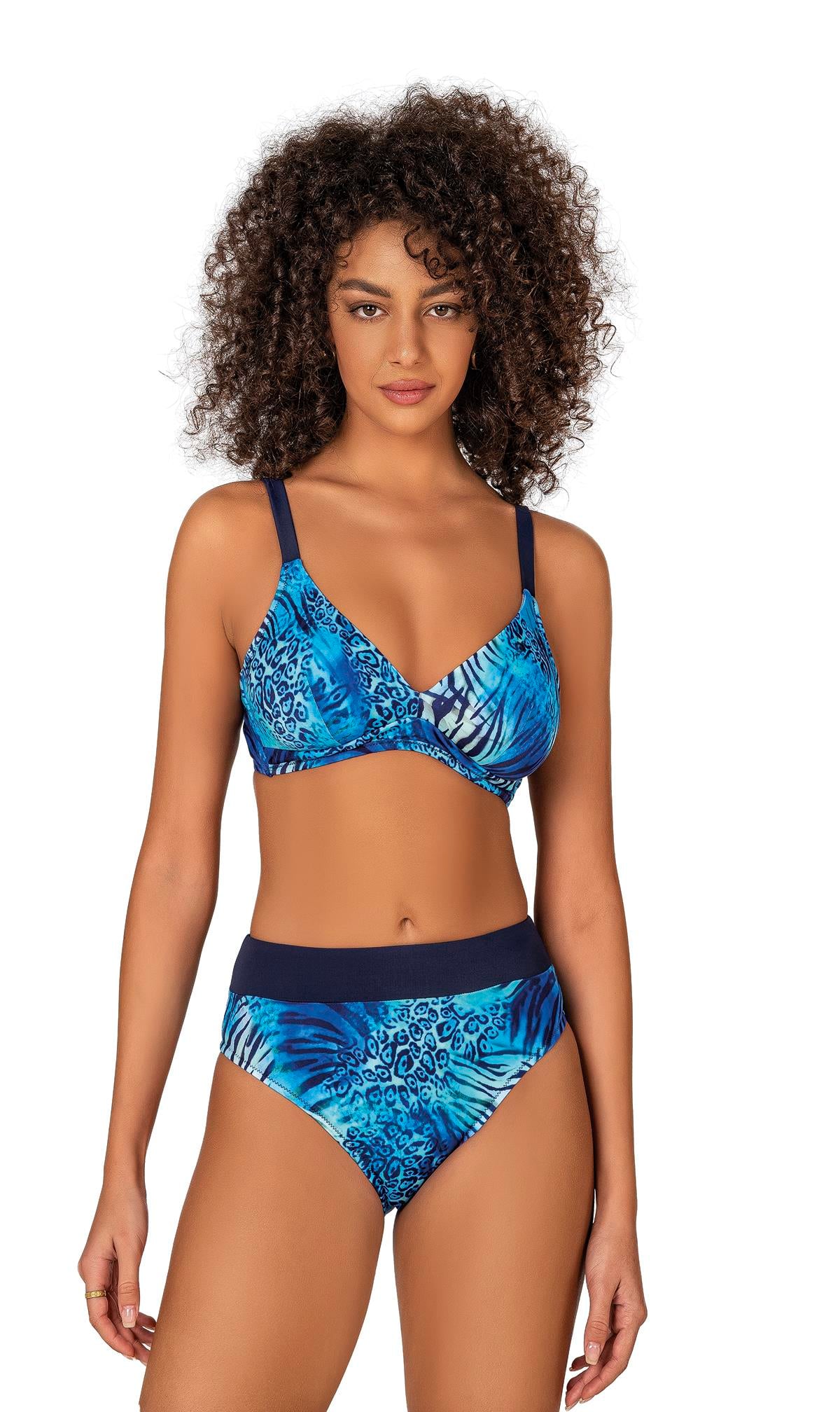 Endeep Kadın Mavi Leopar Desenli Toparlayıcı Bikini Takımı