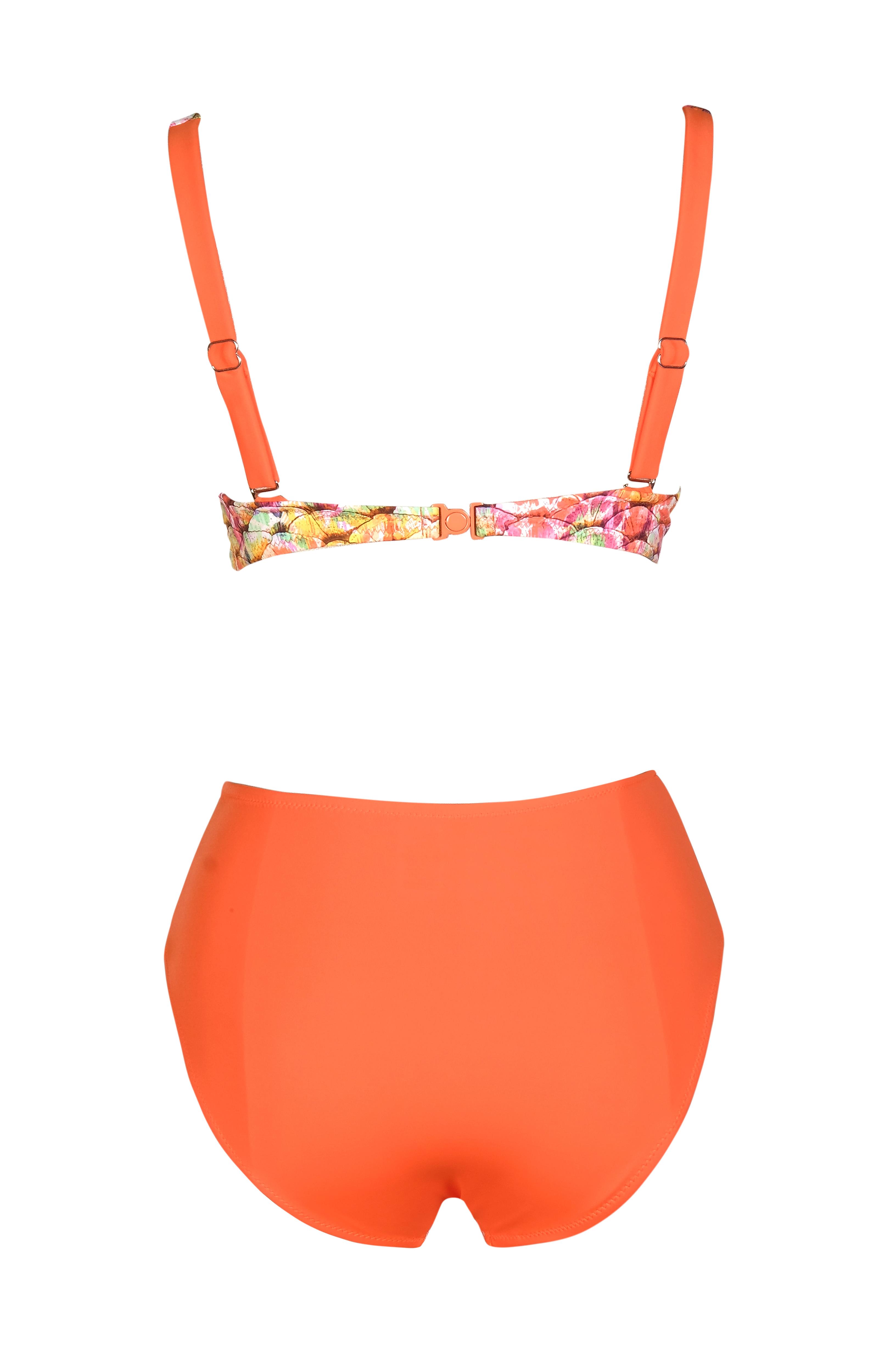 Endeep Beria Kadın Turuncu Desenli Toparlayıcı Askılı Bikini Takımı