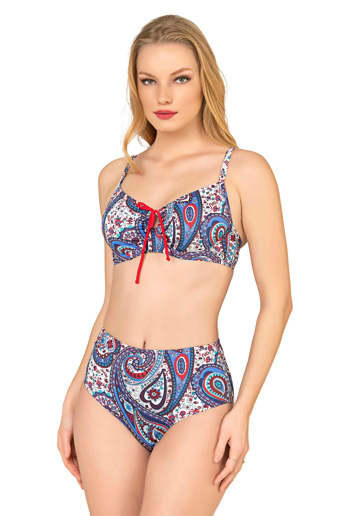 Endeep Kadın Şal Desenli Balenli Toparlayıcı Bikini Takımı