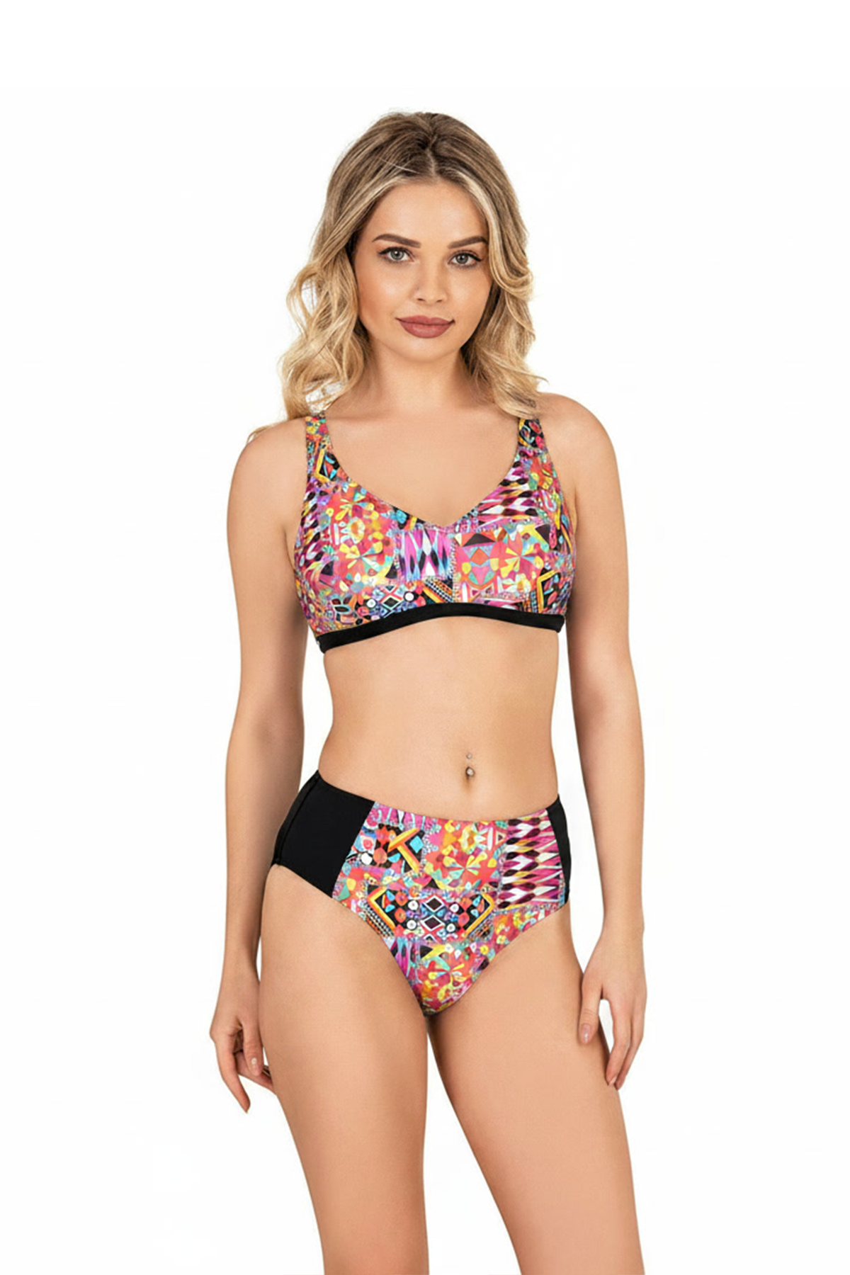 Endeep Beria Kadın Pembe Geometrik Desenli Toparlayıcı Askılı Bikini Takımı