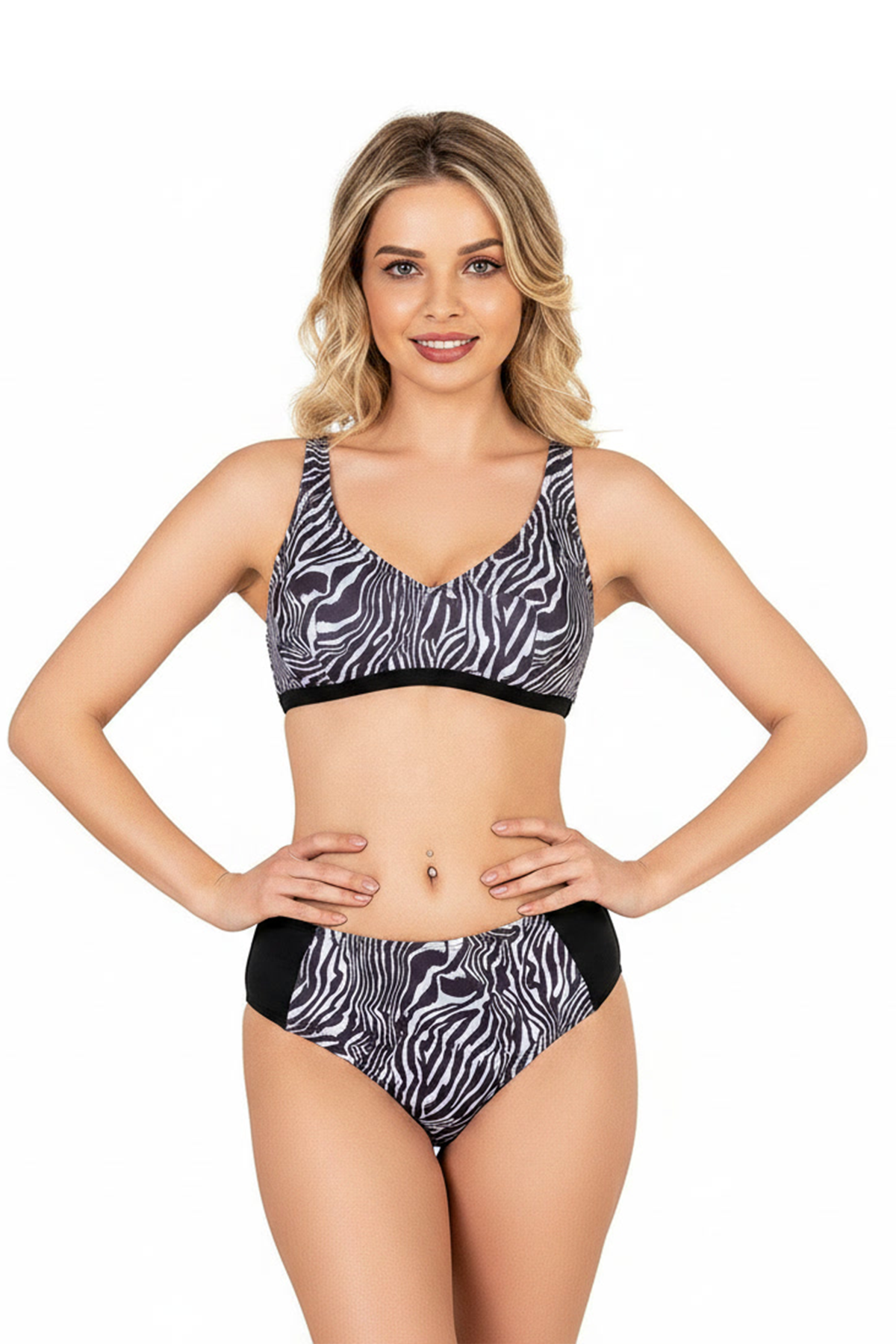 Endeep Beria Kadın Zebra Desenli Toparlayıcı Askılı Bikini Takımı