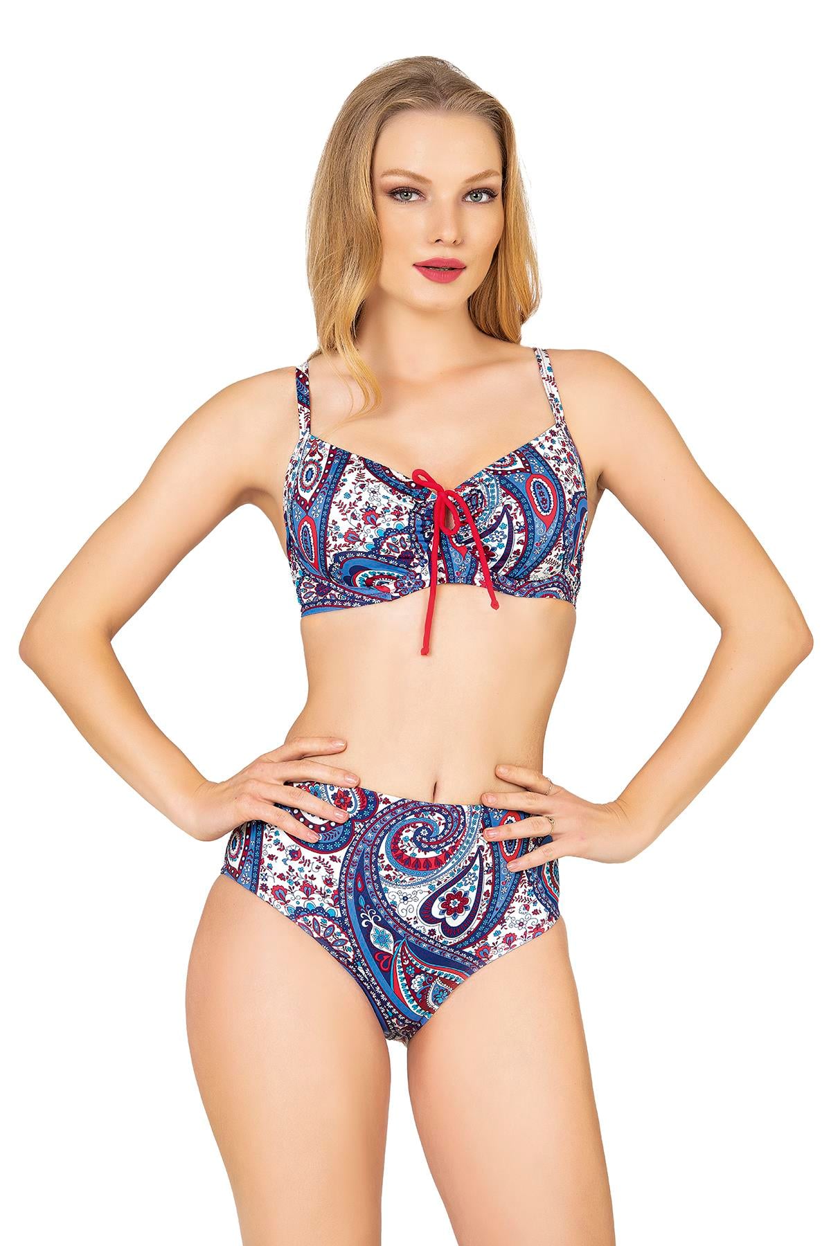 Endeep Kadın Şal Desenli Balenli Toparlayıcı Bikini Takımı