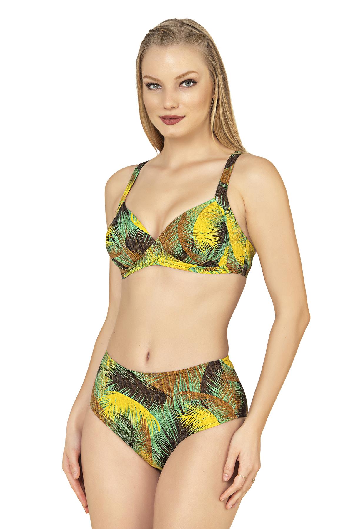 Endeep Kadın Yaprak Desenli Toparlayıcı Yüksek Bel Bikini Takımı