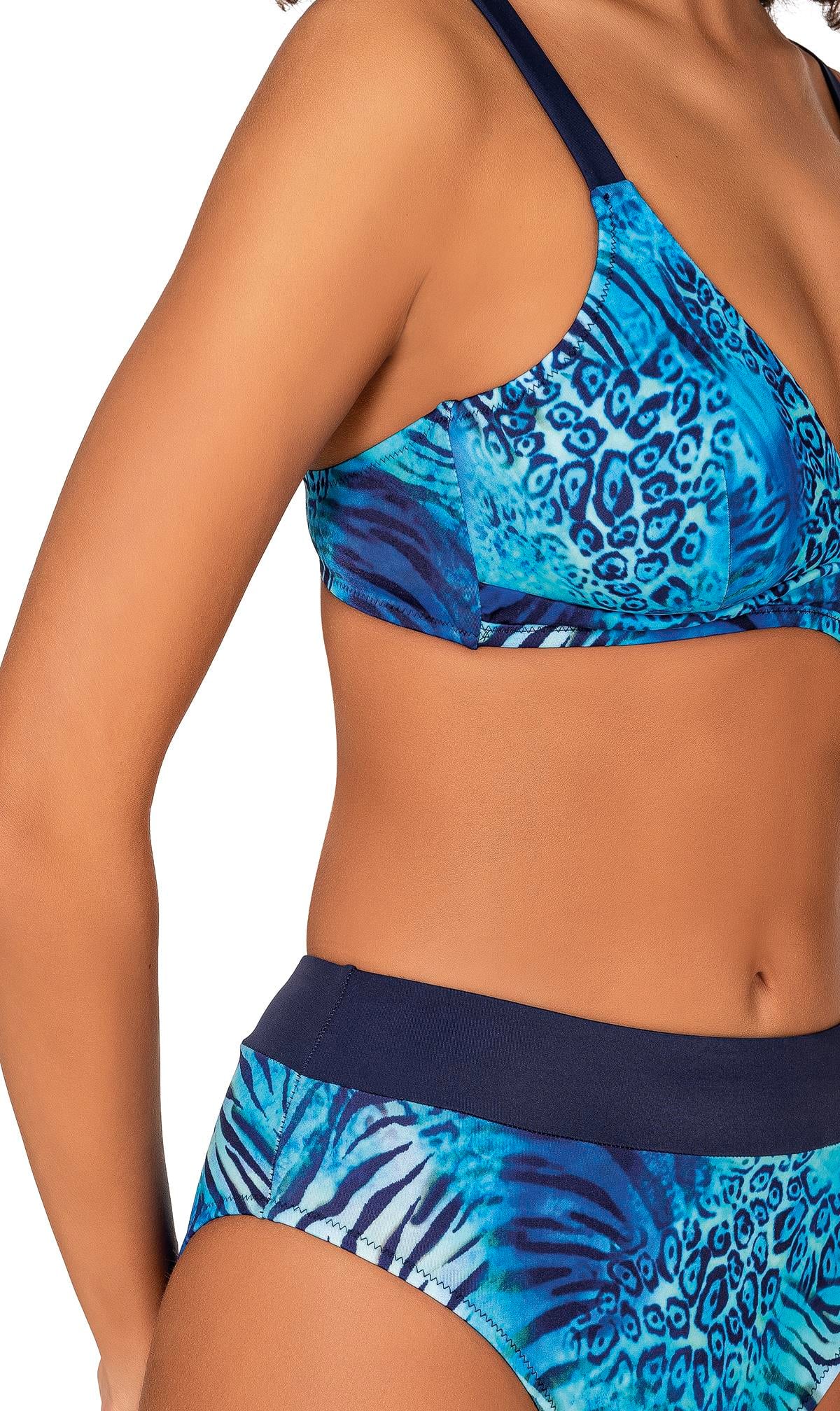 Endeep Kadın Mavi Leopar Desenli Toparlayıcı Bikini Takımı