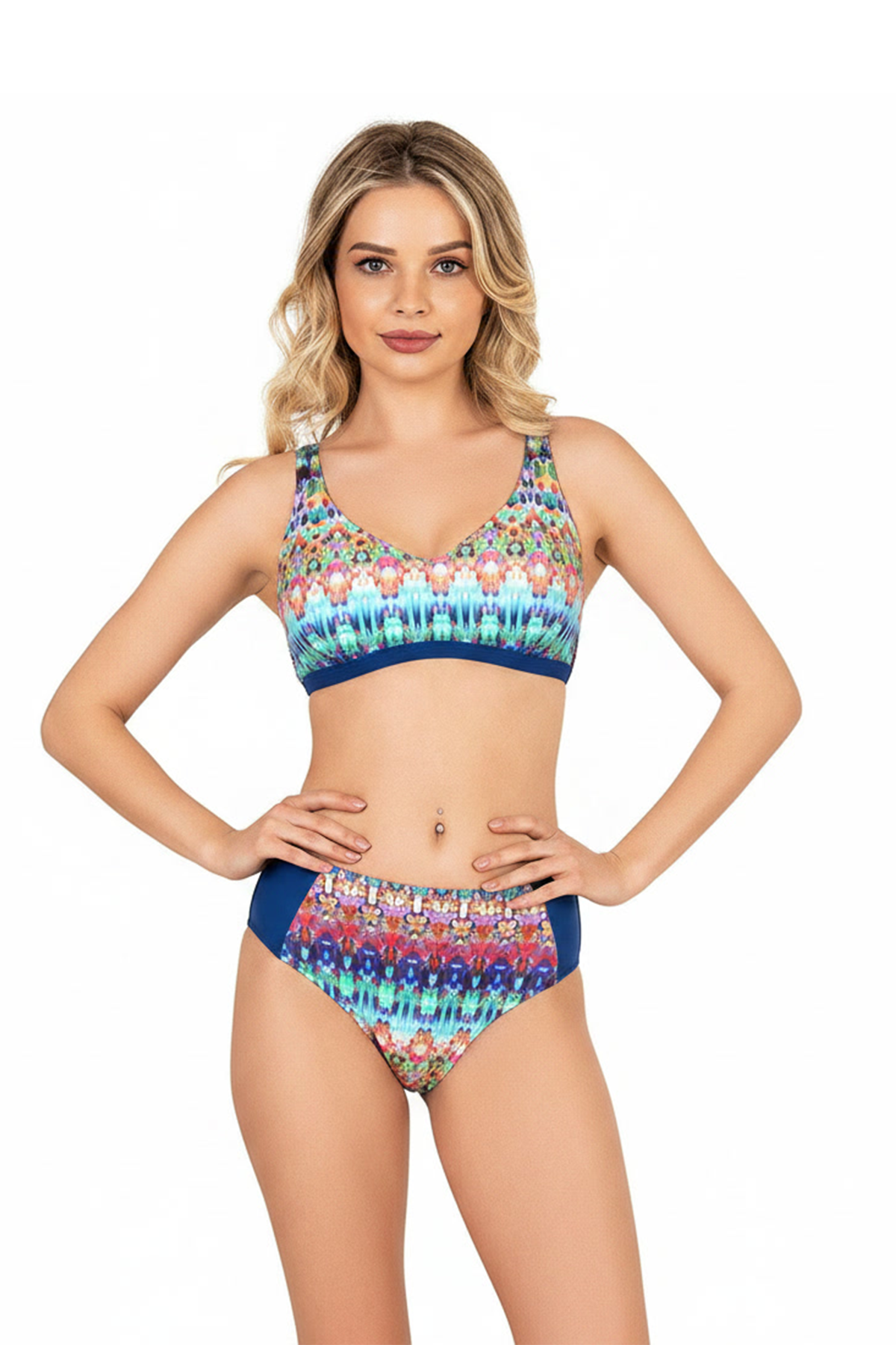 Endeep Beria Kadın Mavi Etnik Desenli Toparlayıcı Askılı Bikini Takımı