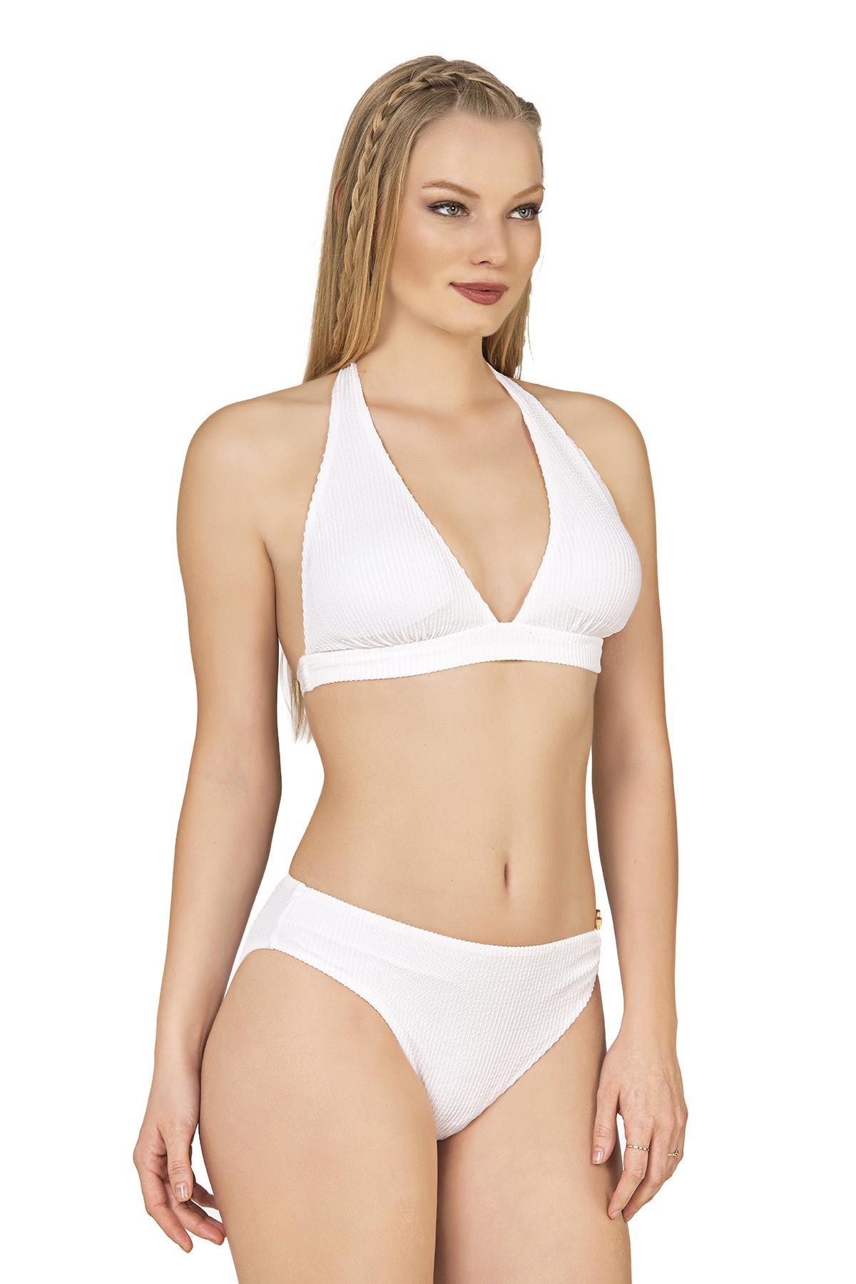 Endeep Kadın Dokulu Aksesuarlı Beyaz Bikini Takımı
