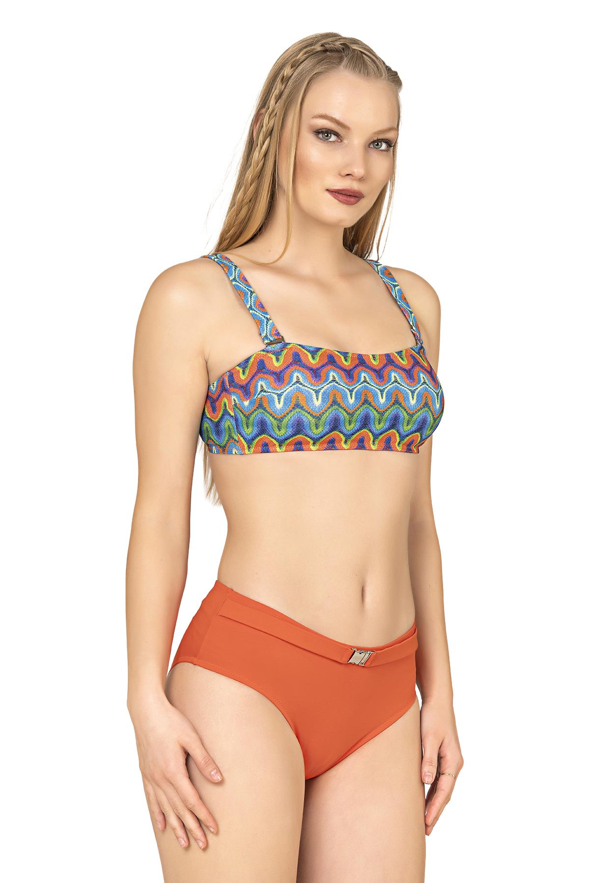 Endeep Kadın Dokulu Desenli Straplez Bikini Takımı