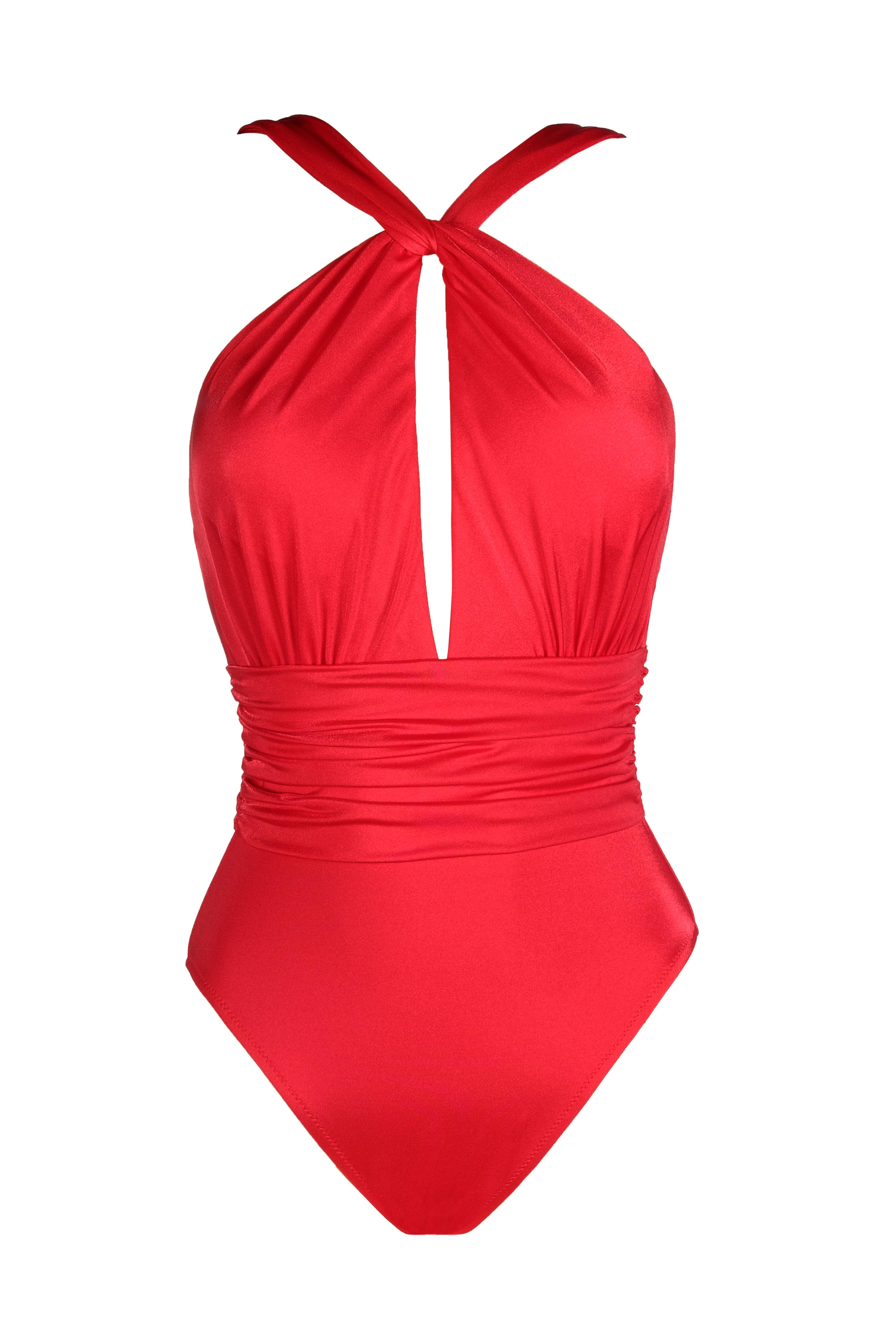 Endeep Kadın Büzgü Detaylı Şarap Kırmızısı Mayo