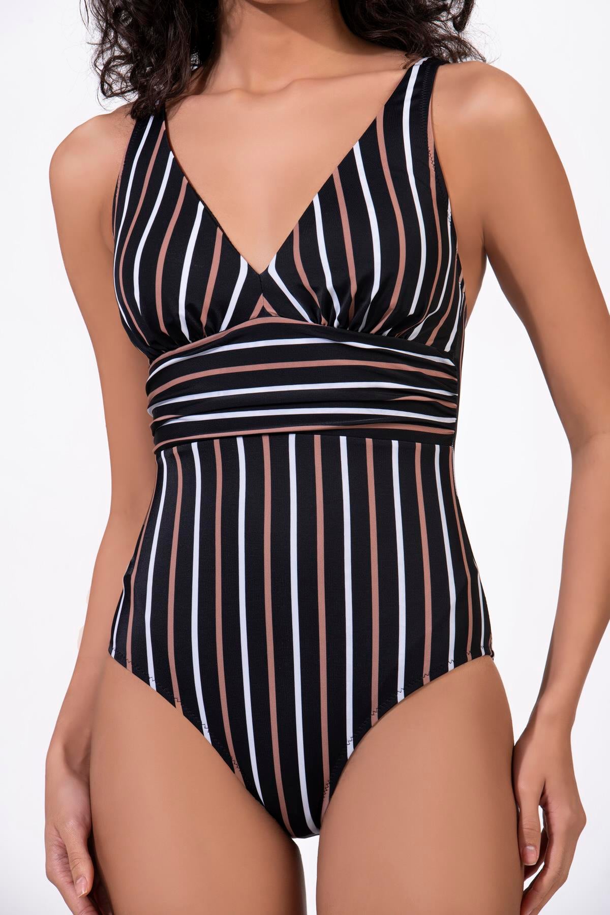 Endeep Kadın Çizgili Desenli Toparlayıcı Mayo