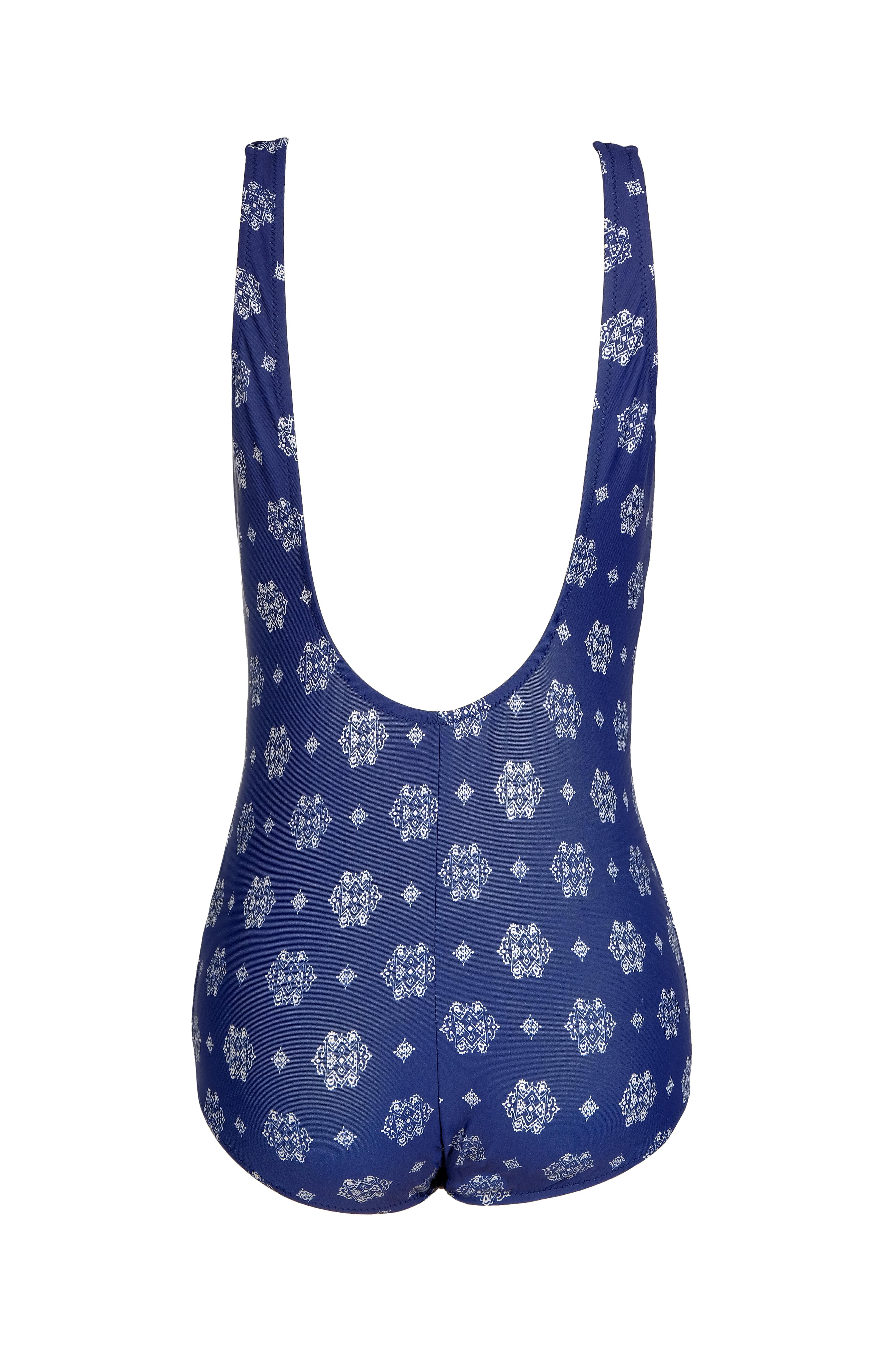 Beria Kadın Büyük Beden Kuplu Mavi Beyaz Desenli Mayo