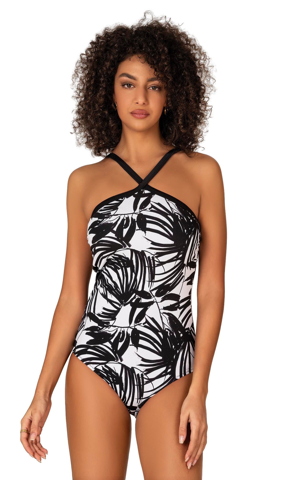 Endeep Kadın Çapraz Detaylı Siyah Beyaz Desenli Mayo