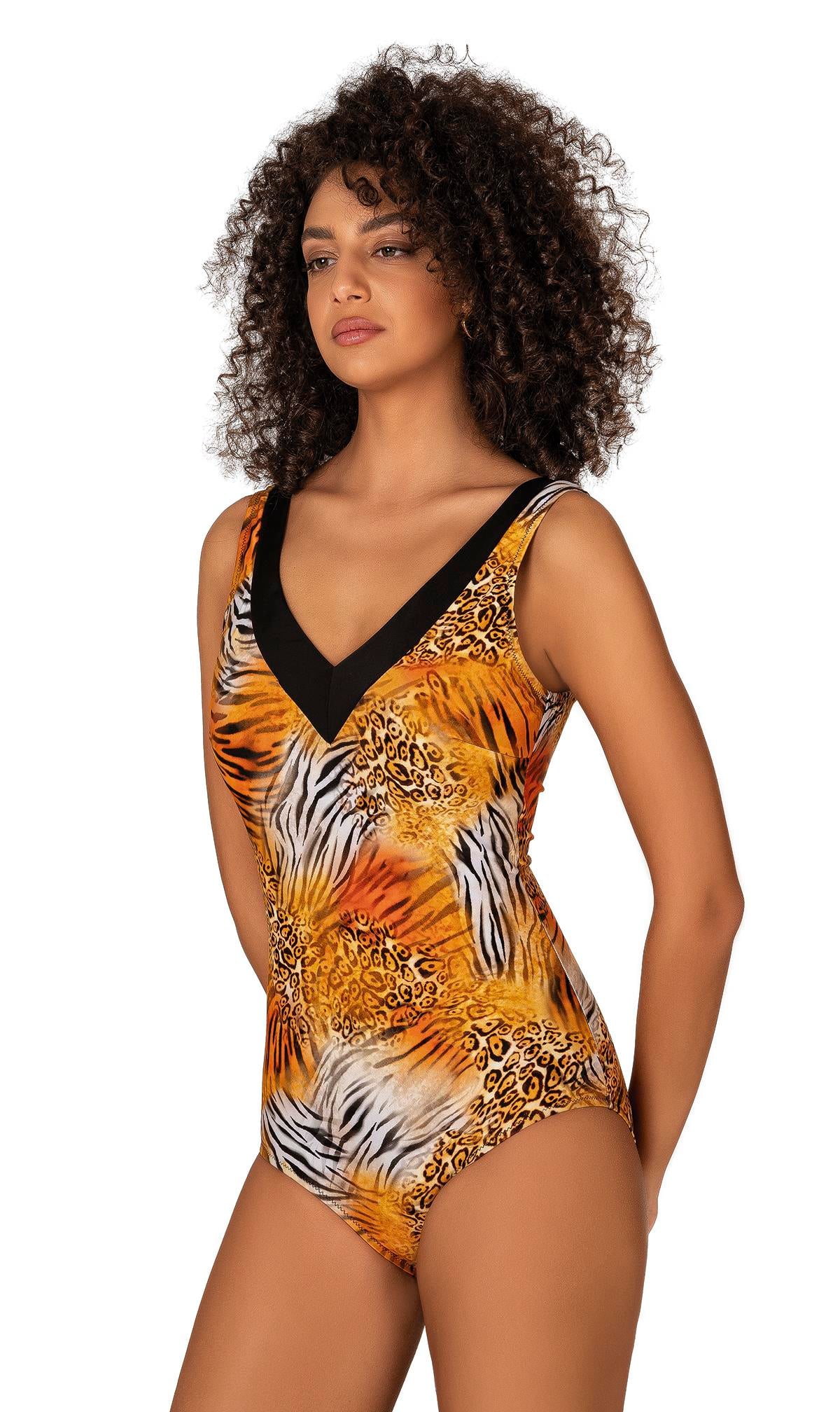 Endeep Kadın V Yaka Kaplan Desenli Toparlayıcı Mayo