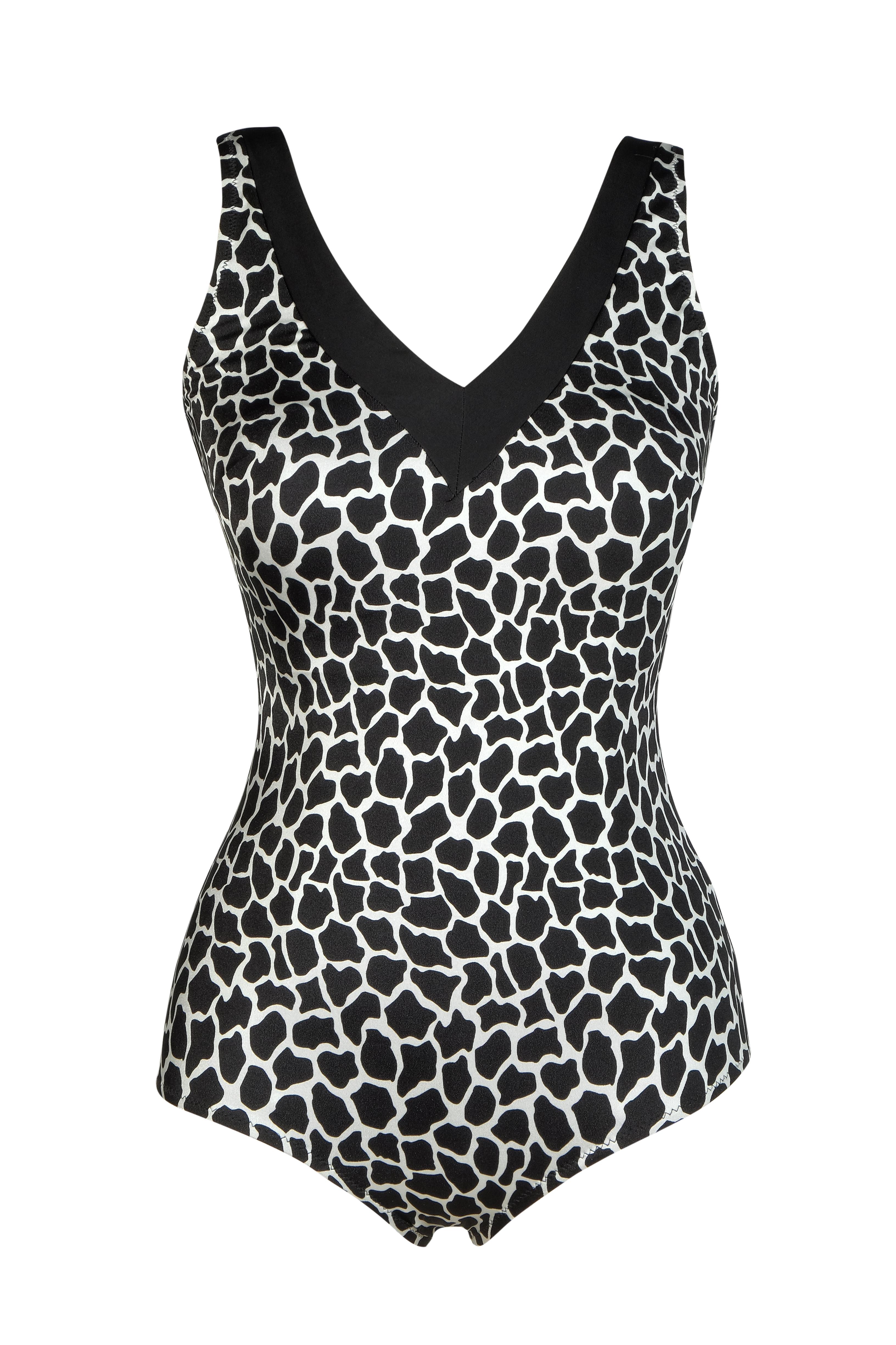 Endeep Kadın V Yaka Siyah Beyaz Desenli Toparlayıcı Mayo