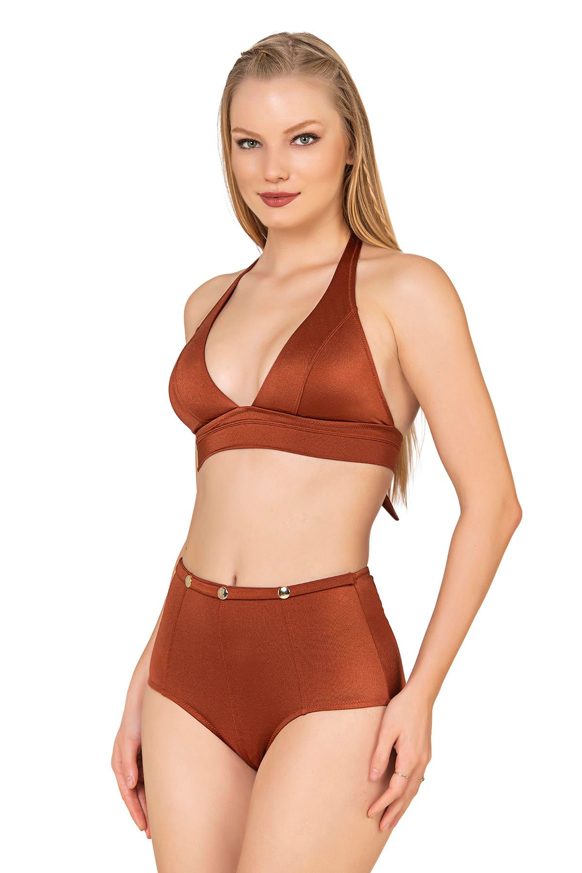 Endeep Kadın Aksesuarlı Yüksek Bel Toparlayıcı Kiremit Mayo