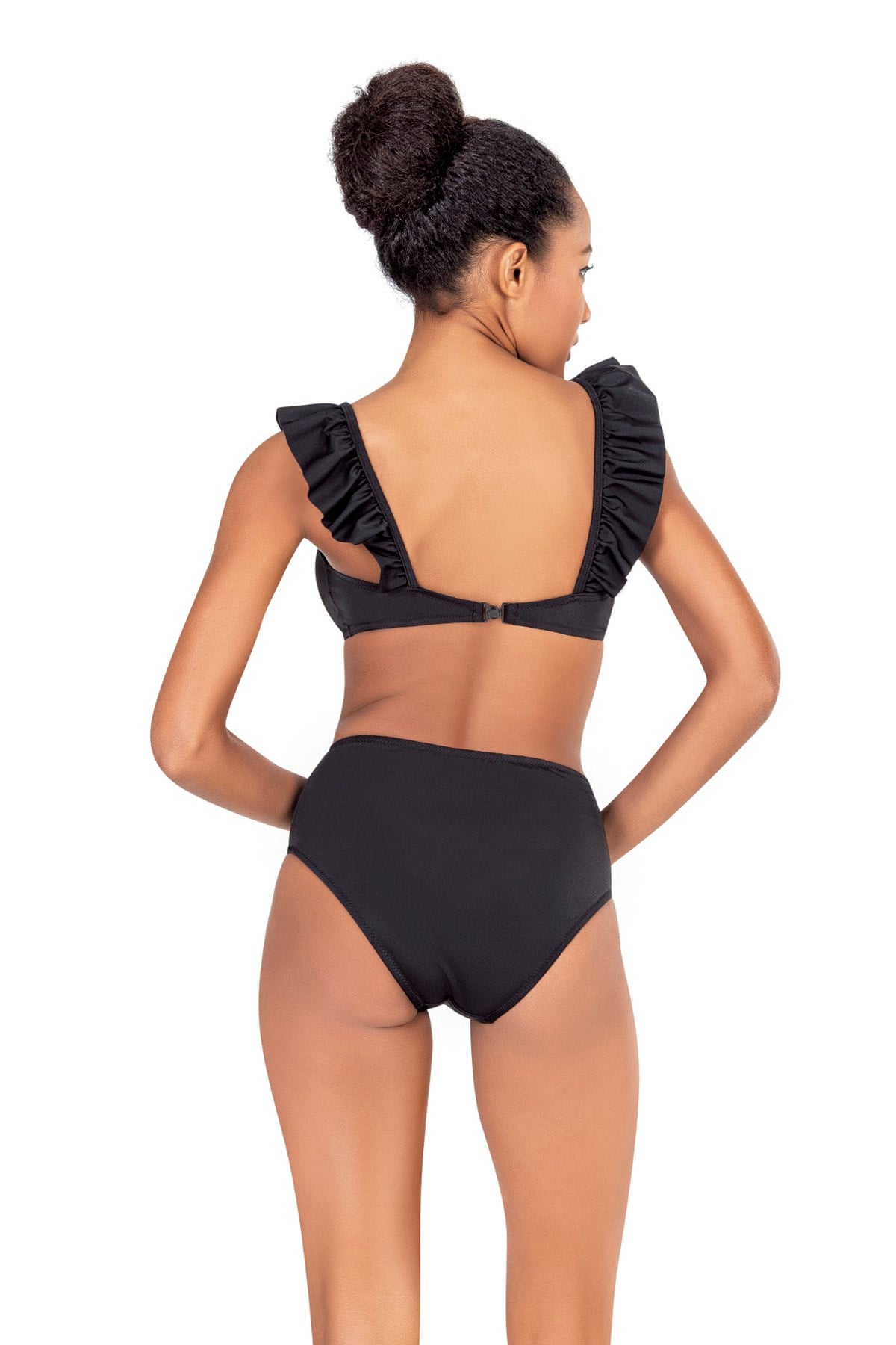 Endeep Kadın Yüksek Bel Fırfırlı Siyah Bikini Takımı