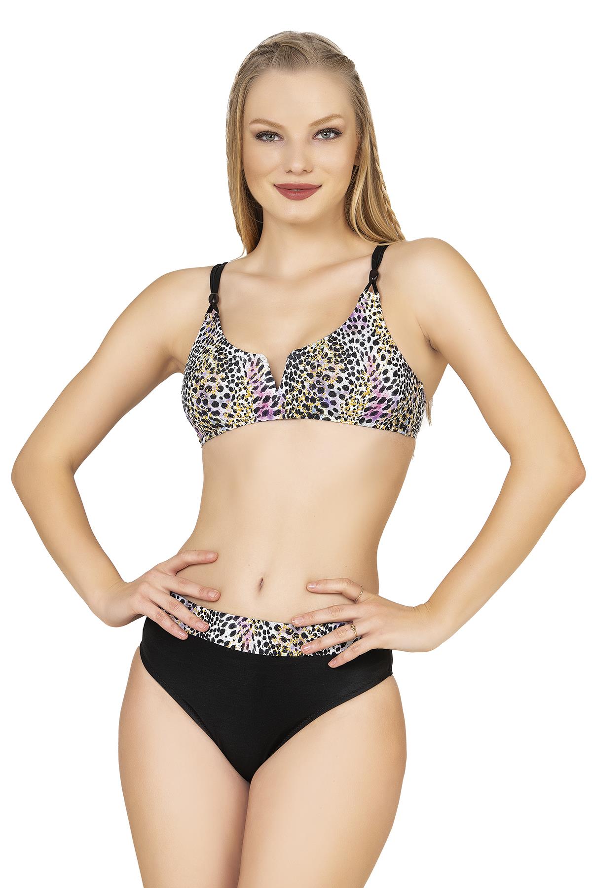 Endeep Kadın Leopar Desenli Yüksek Bel Bikini Takımı