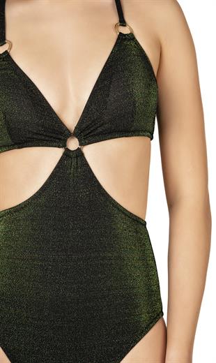 Endeep Kadın Halka Aksesuarlı Simli Mayokini