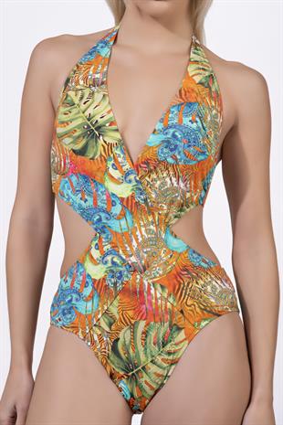 Endeep Kadın Çapraz Detaylı Desenli Mayokini