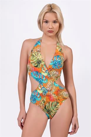 Endeep Kadın Çapraz Detaylı Desenli Mayokini