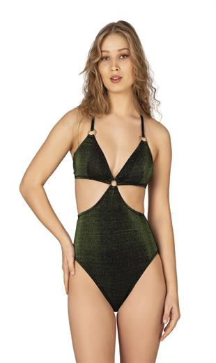 Endeep Kadın Halka Aksesuarlı Simli Mayokini