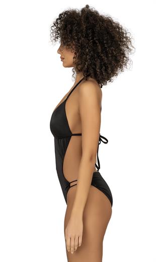 Endeep Kadın Aksesuarlı Fitilli Dokulu Siyah Mayokini