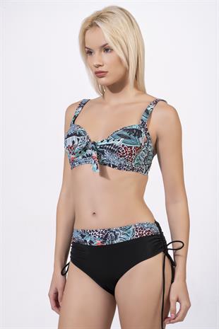 Endeep Kadın Büyük Beden Balenli Destekli Açık Mavi Desenli Bikini Takımı