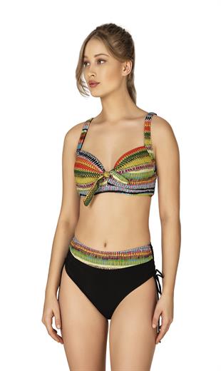 Endeep Kadın Büyük Beden Balenli Destekli Çizgili Desenli Bikini Takımı