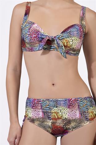 Endeep Kadın Büyük Beden Balenli Destekli Sarı Pembe Desenli Bikini Takımı