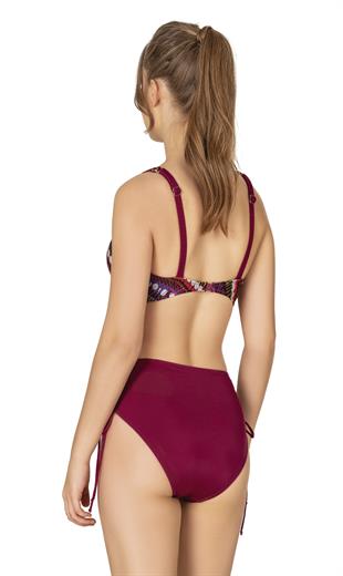 Endeep Kadın Büyük Beden Balenli Destekli Bordo Desenli Bikini Takımı