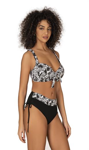 Endeep Kadın Büyük Beden Balenli Destekli Siyah Beyaz Desenli Bikini Takımı