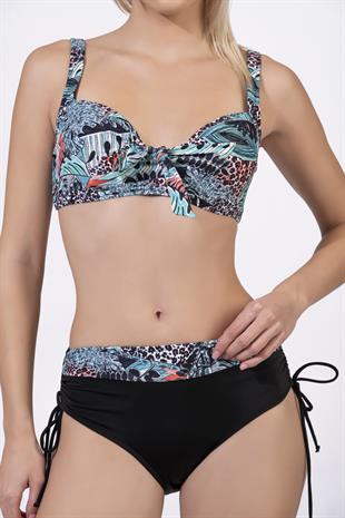 Endeep Kadın Büyük Beden Balenli Destekli Açık Mavi Desenli Bikini Takımı