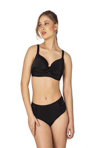 Endeep Kadın Büyük Beden Destekli Büzgü Detaylı Siyah Bikini Takımı